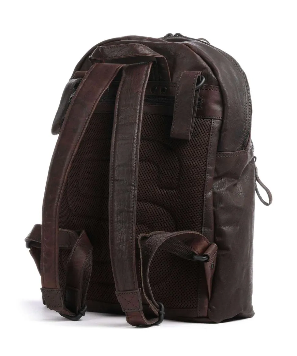 Bronco Laptop-Rucksack 15″ genarbtes Leder dunkelbraun