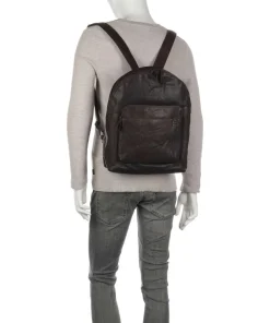 Bronco Laptop-Rucksack 15″ genarbtes Leder dunkelbraun