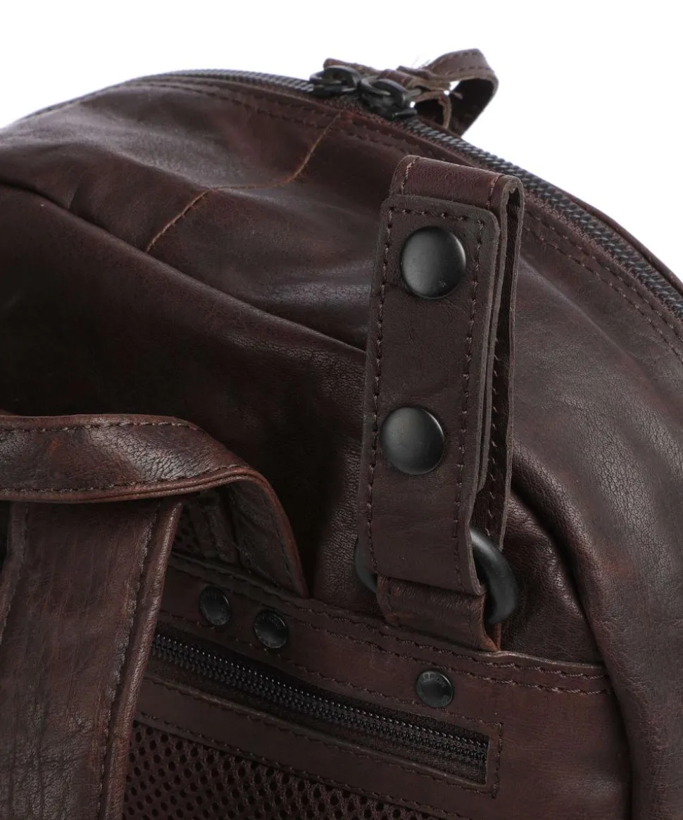 Bronco Laptop-Rucksack 15″ genarbtes Leder dunkelbraun