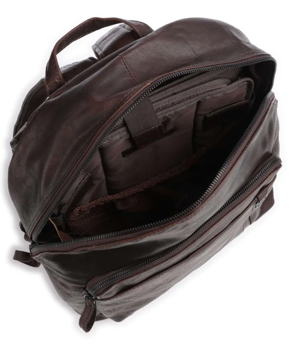 Bronco Laptop-Rucksack 15″ genarbtes Leder dunkelbraun