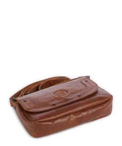 Bronco Linne Umhängetasche fein genarbtes Leder cognac