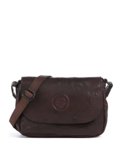 Bronco Linne Umhängetasche fein genarbtes Leder dunkelbraun