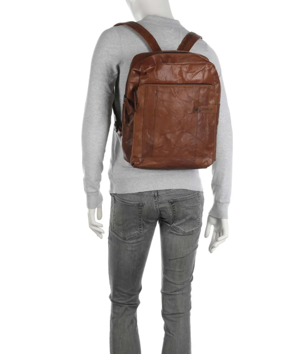 Bronco Mitch Rucksack 15″ genarbtes Leder braun