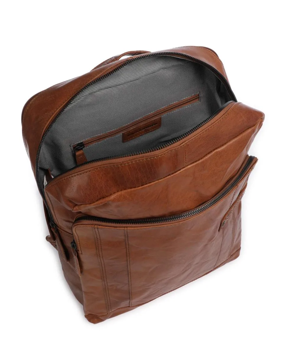 Bronco Mitch Rucksack 15″ genarbtes Leder braun