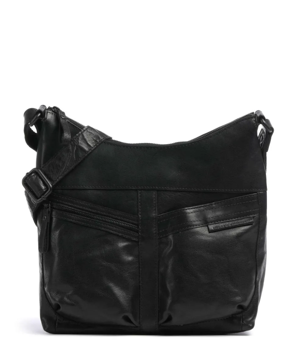 Bronco Morgane Umhängetasche genarbtes Leder schwarz