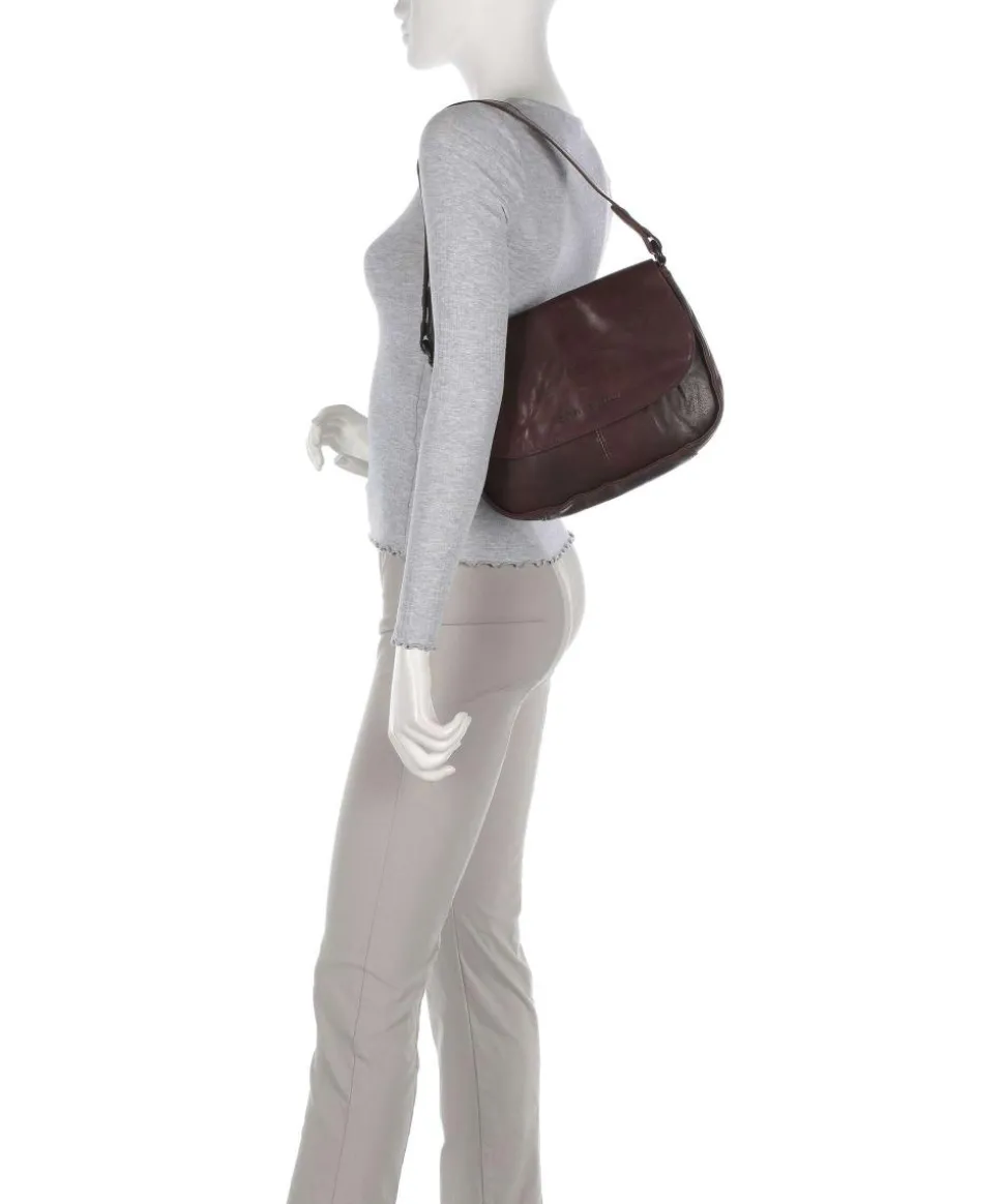 Bronco Yaris Schultertasche genarbtes Leder dunkelbraun