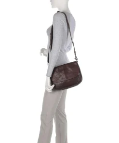 Bronco Yaris Schultertasche genarbtes Leder dunkelbraun