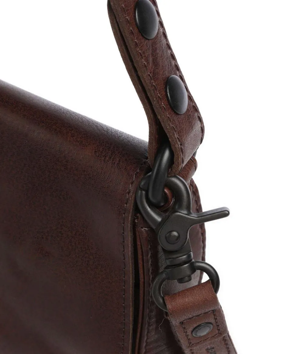 Bronco Yaris Schultertasche genarbtes Leder dunkelbraun