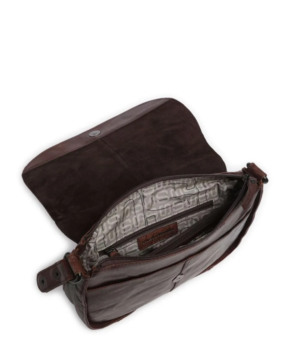 Bronco Yaris Schultertasche genarbtes Leder dunkelbraun