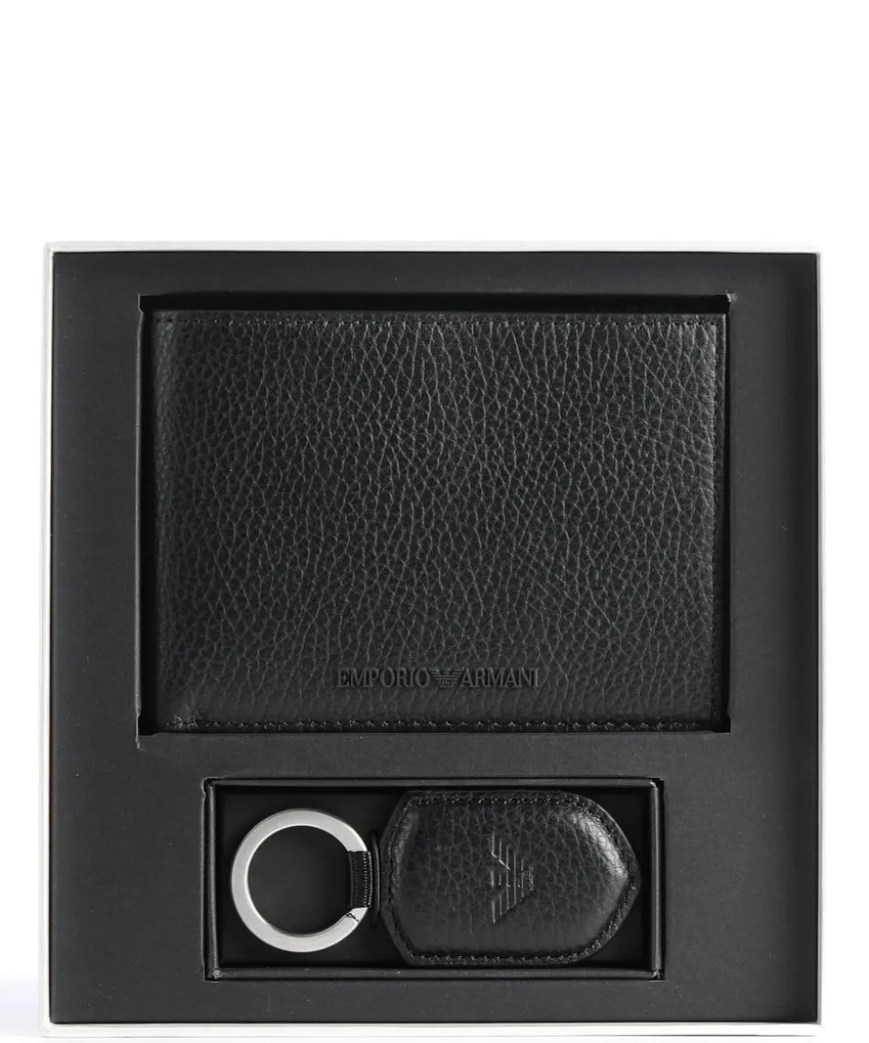 Business Regenerated Giftset Geldbörse genarbtes Rindsleder schwarz