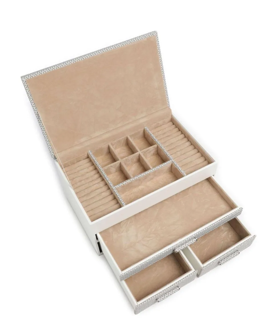 Calma Schmuckkasten Holz, Textil weiß