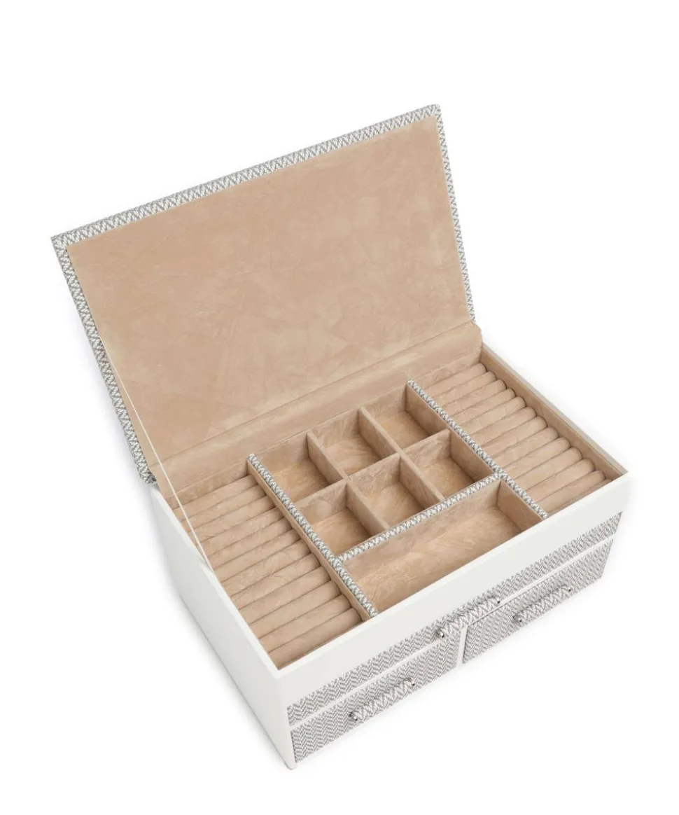 Calma Schmuckkasten Holz, Textil weiß