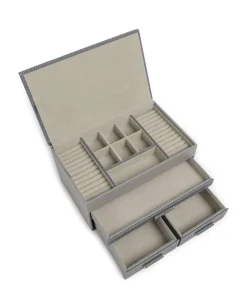 Calma Schmuckkasten Holz, Textil grau