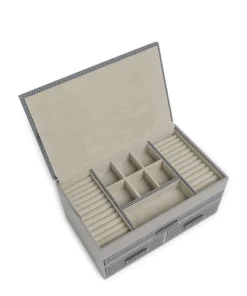 Calma Schmuckkasten Holz, Textil grau