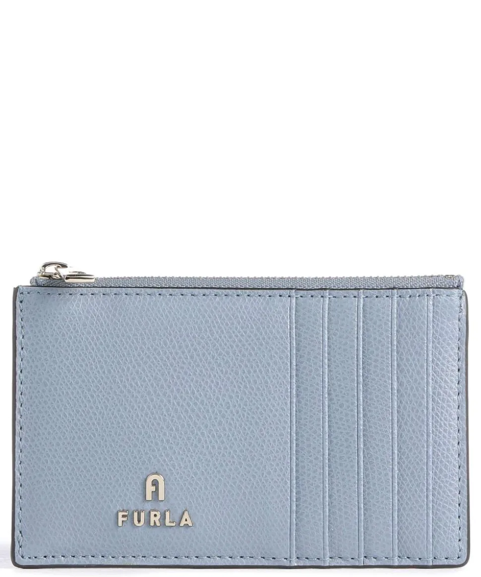 Camelia M Kreditkartenetui genarbtes Leder hellblau