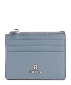 Camelia S Kreditkartenetui genarbtes Leder blaugrau