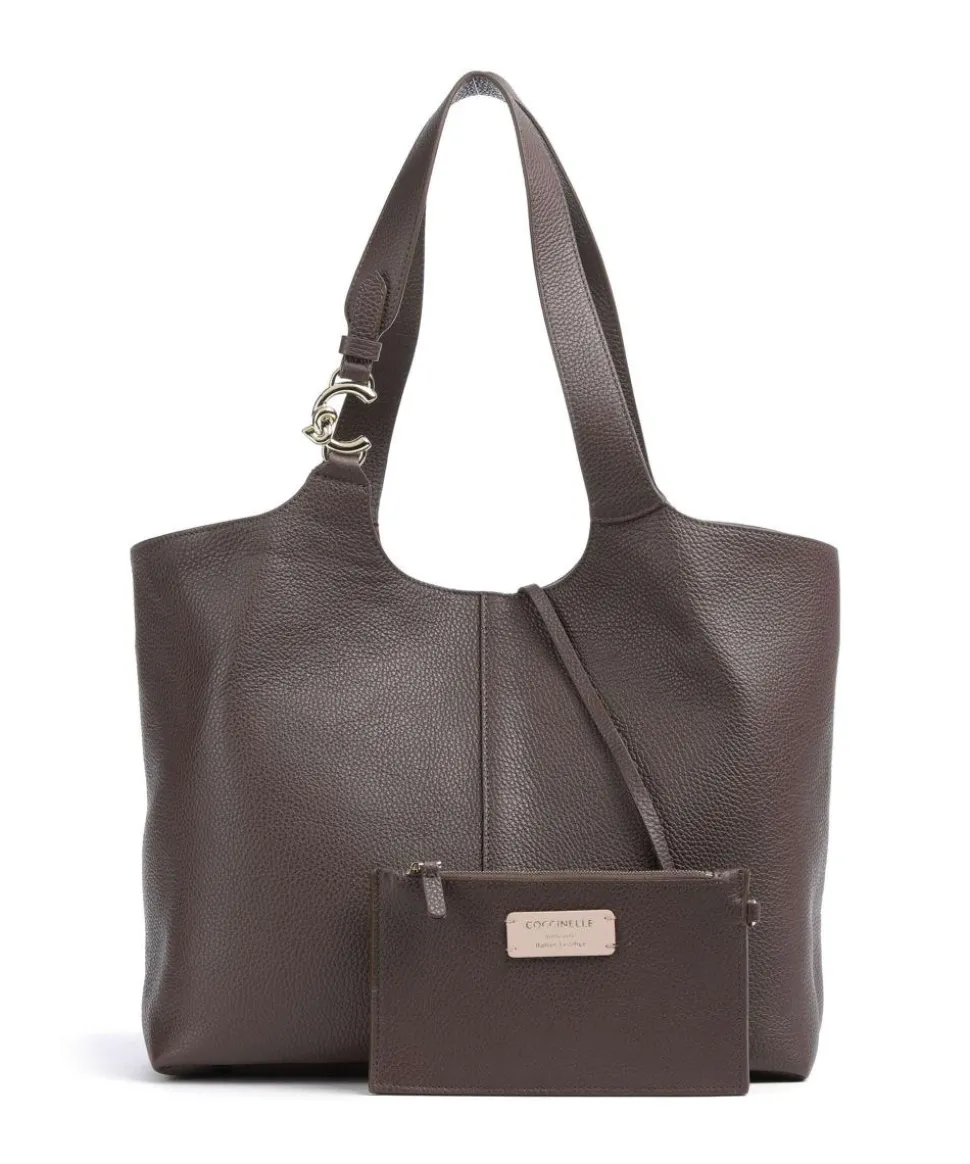 C-Easy Beuteltasche genarbtes Leder dunkelbraun