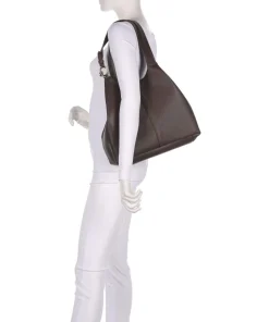 C-Easy Beuteltasche genarbtes Leder dunkelbraun