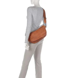 Check My Bag mini Umhängetasche genarbtes Leder karamellbraun