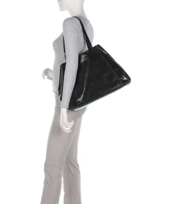 Chudy Paper Touch Crinkle L Shopper fein genarbtes Kalbsleder schwarz