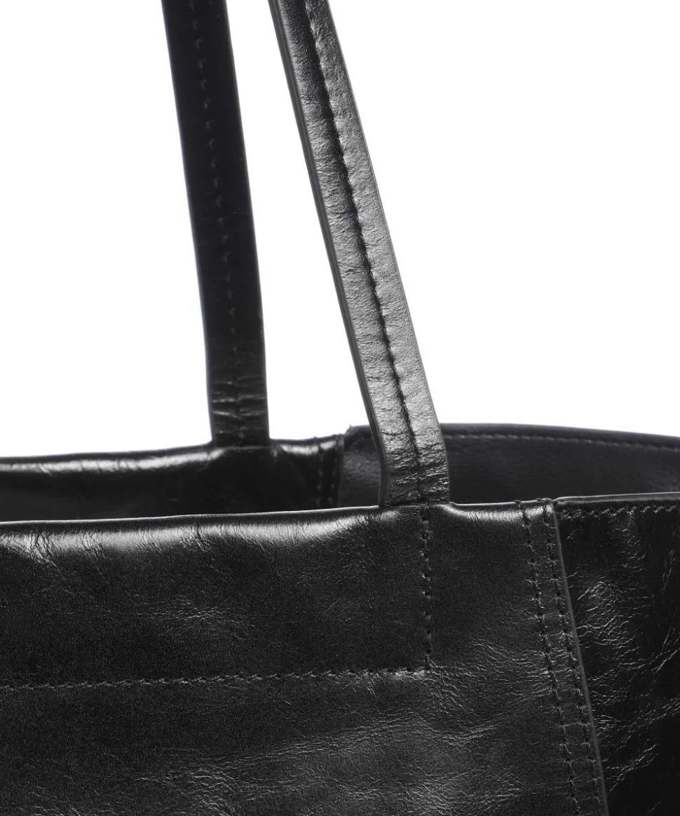 Chudy Paper Touch Crinkle L Shopper fein genarbtes Kalbsleder schwarz