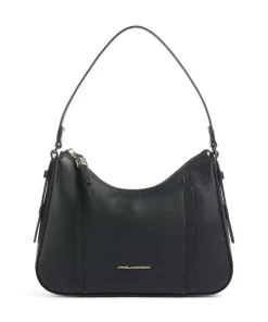 Circle Schultertasche genarbtes Rindsleder schwarz