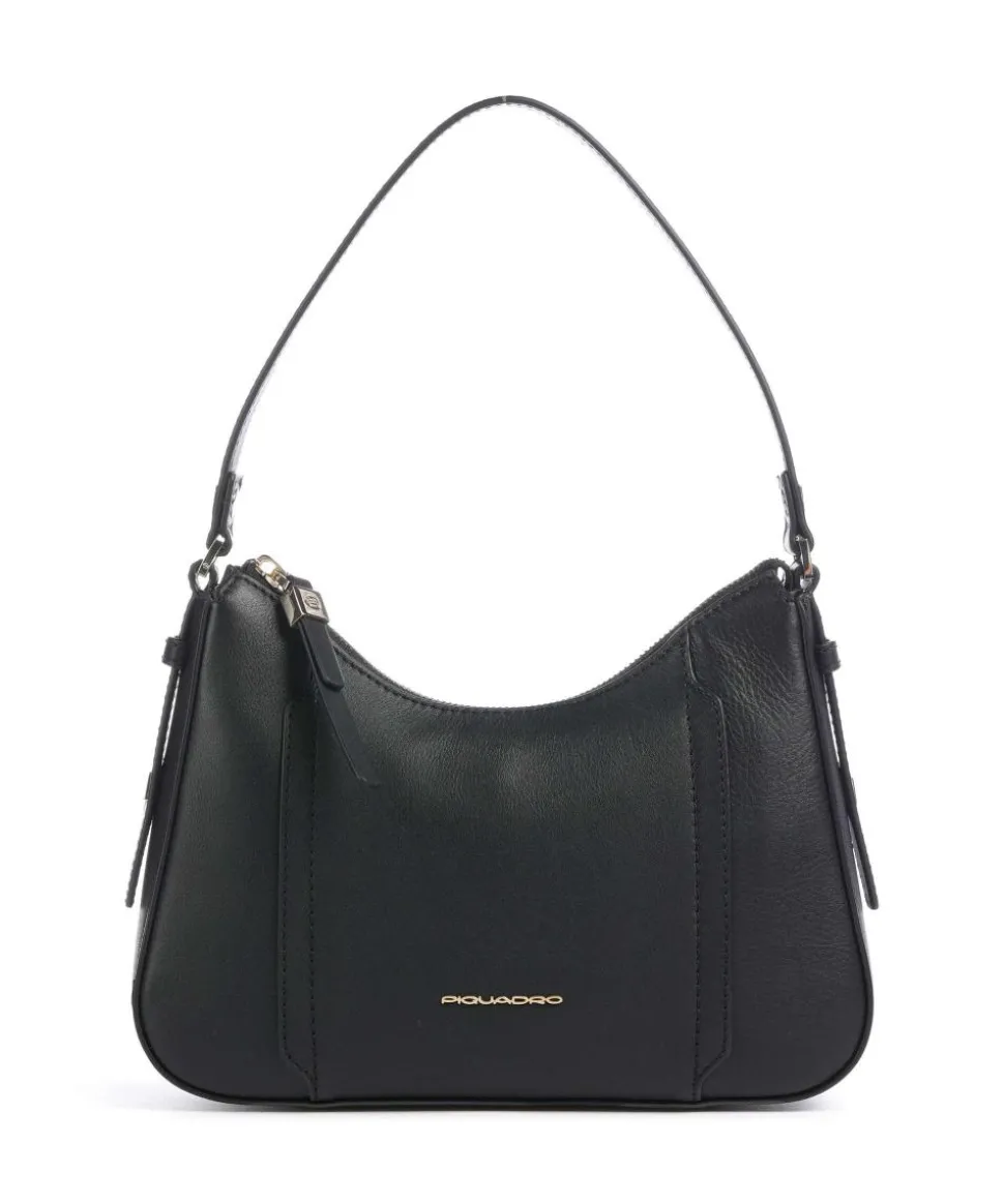 Circle Schultertasche genarbtes Rindsleder schwarz