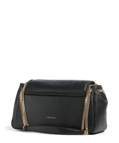 C-Me Fluffy Schultertasche fein genarbtes Rindsleder schwarz