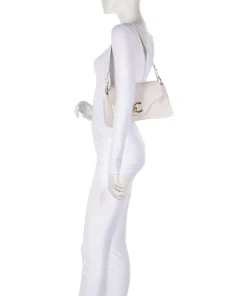 C-Me Schultertasche genarbtes Leder weiß