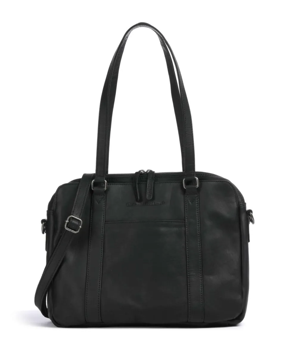 Cow Wax Pull Up Pretoria Schultertasche 13″ Rindsleder schwarz