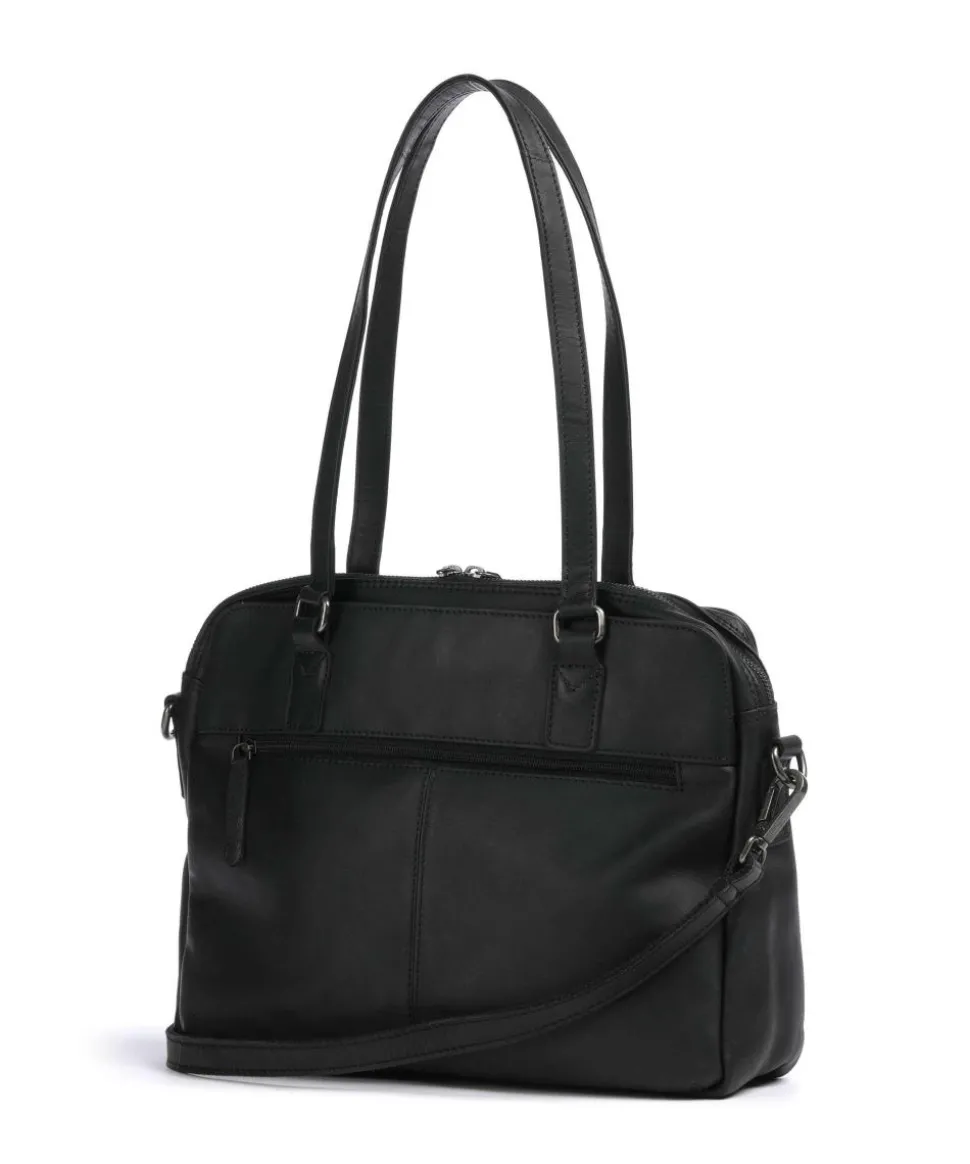 Cow Wax Pull Up Pretoria Schultertasche 13″ Rindsleder schwarz