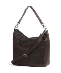 Cow Wax Pull Up Regina Beuteltasche fein genarbtes Leder dunkelbraun