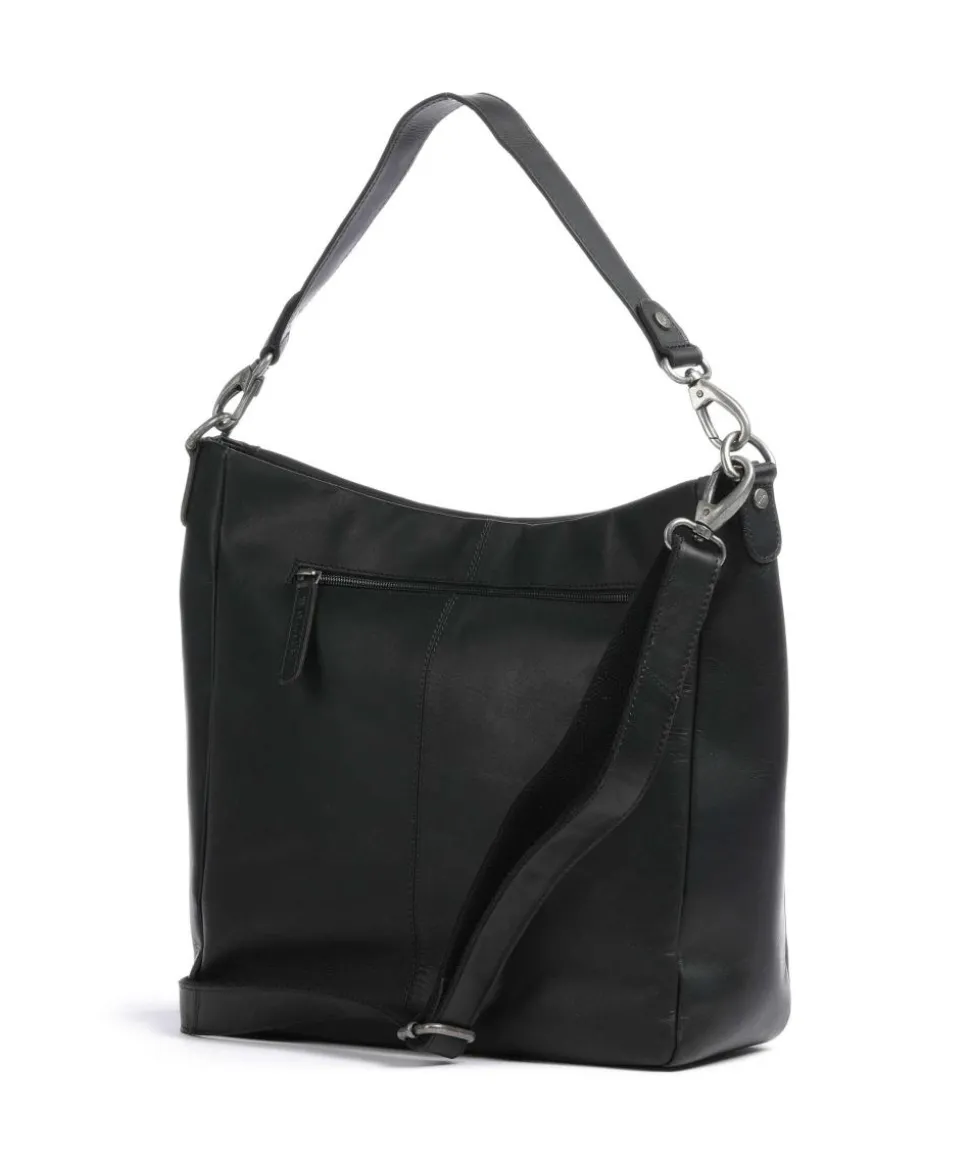 Cow Wax Pull Up Regina Beuteltasche fein genarbtes Leder schwarz