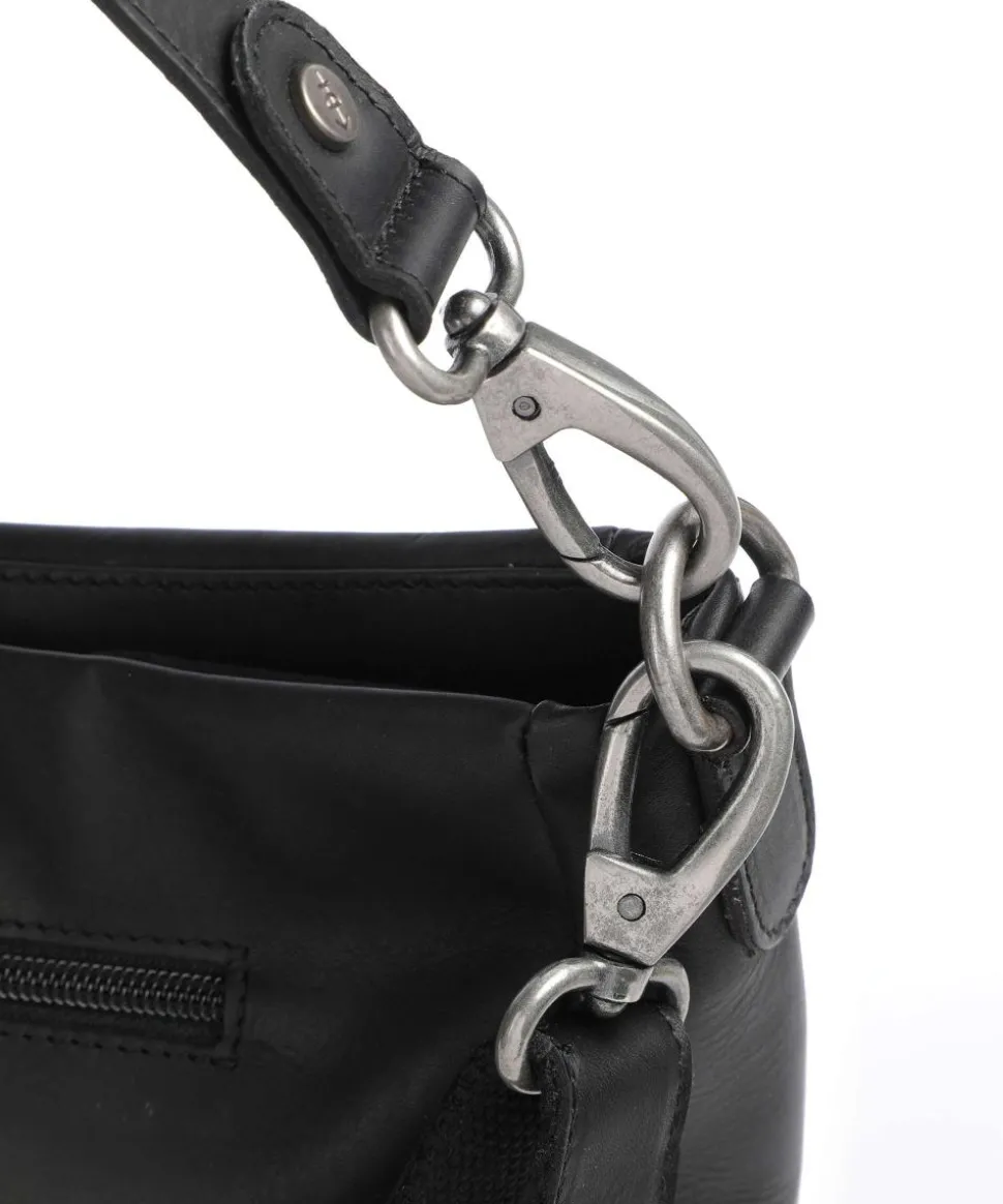 Cow Wax Pull Up Regina Beuteltasche fein genarbtes Leder schwarz