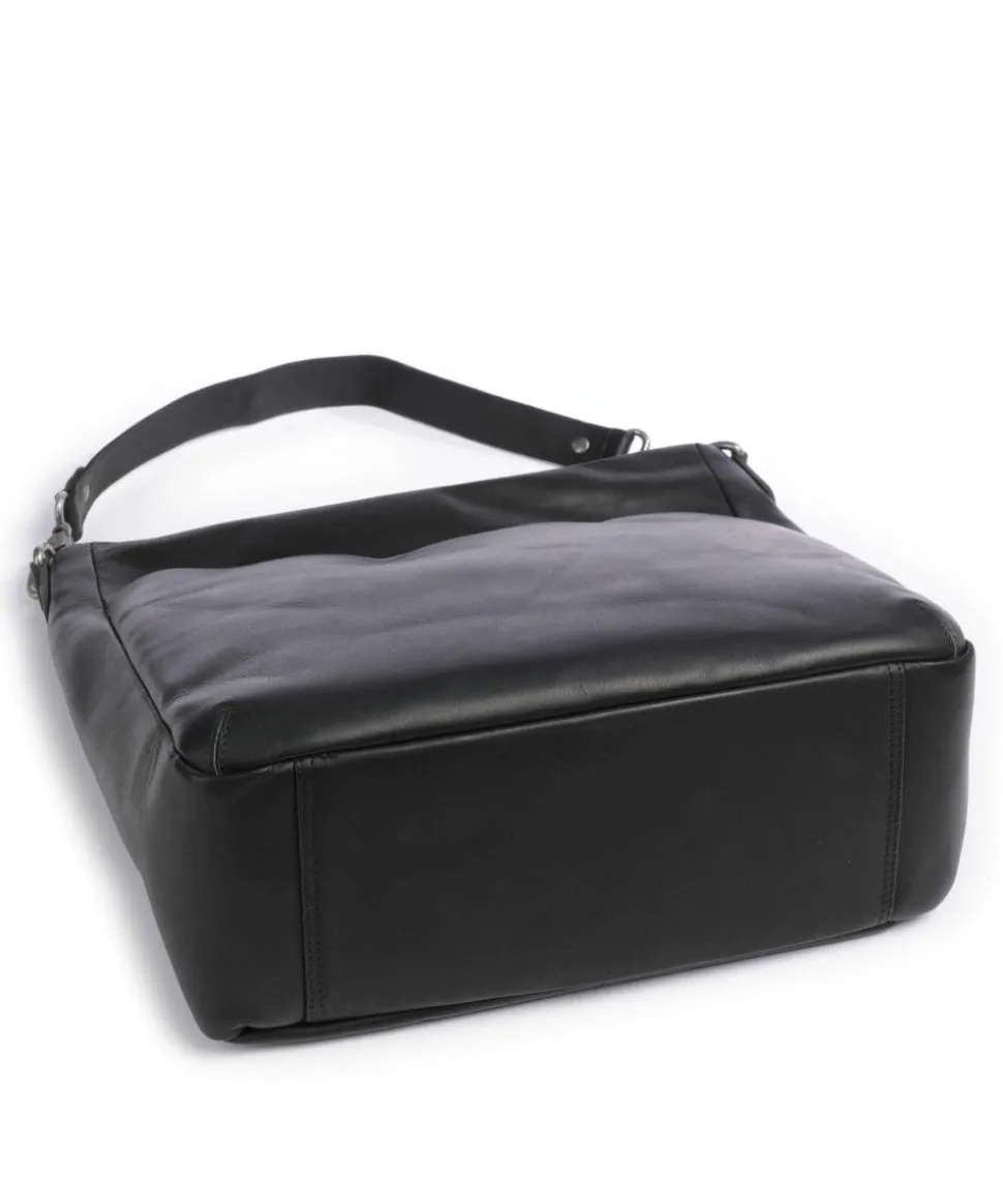 Cow Wax Pull Up Regina Beuteltasche fein genarbtes Leder schwarz