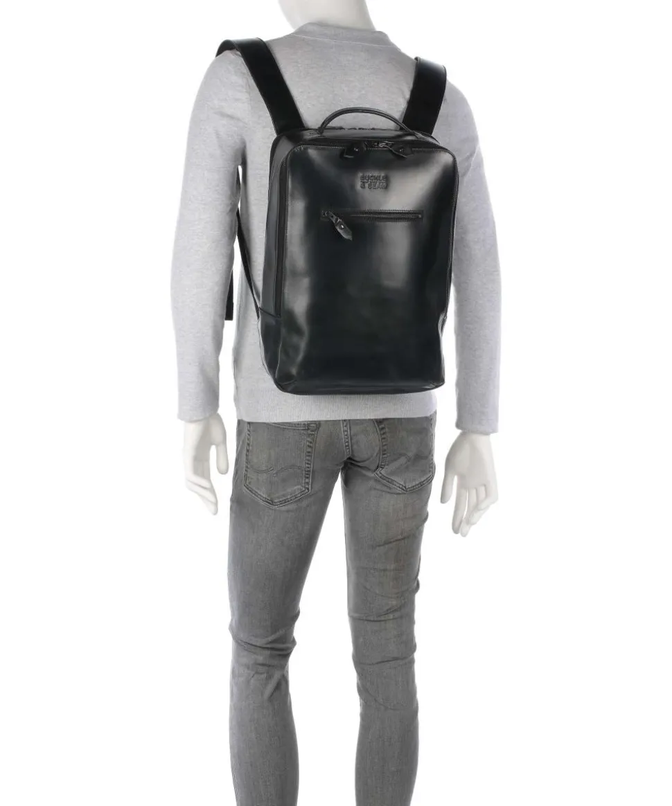 Crazy Horse Leon Rucksack 14″ fein genarbtes Leder schwarz