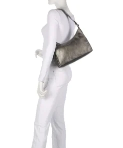 Creased Crystal Schultertasche genarbtes Leder dunkelgrau