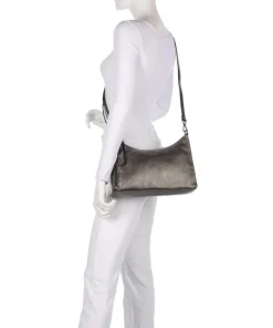 Creased Crystal Schultertasche genarbtes Leder dunkelgrau