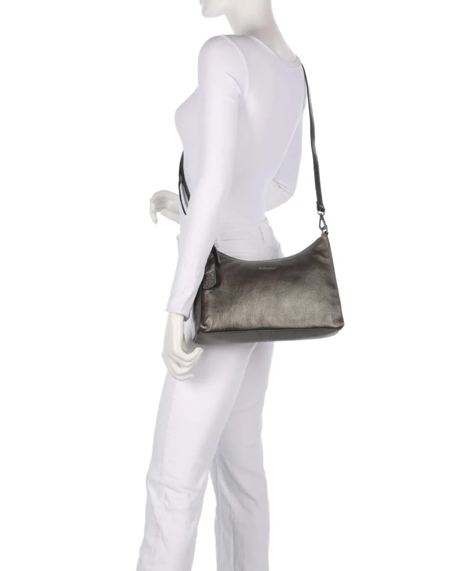 Creased Crystal Schultertasche genarbtes Leder dunkelgrau