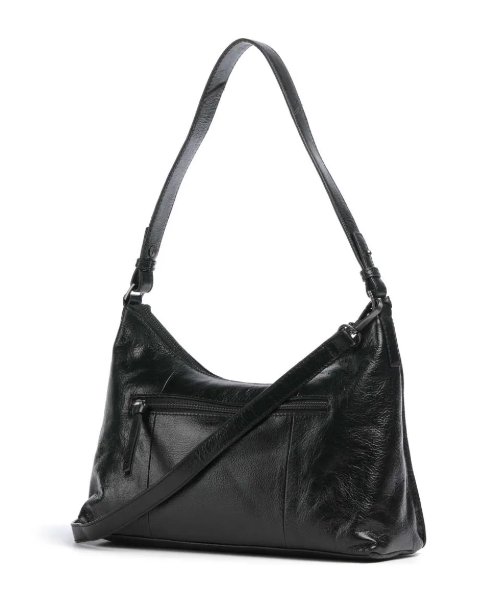 Creased Crystal Schultertasche genarbtes Leder schwarz