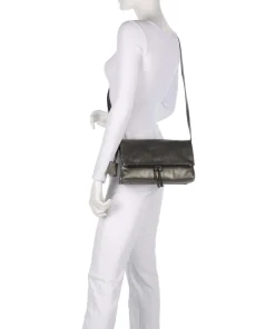 Creased Crystal Umhängetasche fein genarbtes Leder dunkelgrau