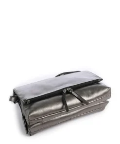 Creased Crystal Umhängetasche fein genarbtes Leder dunkelgrau