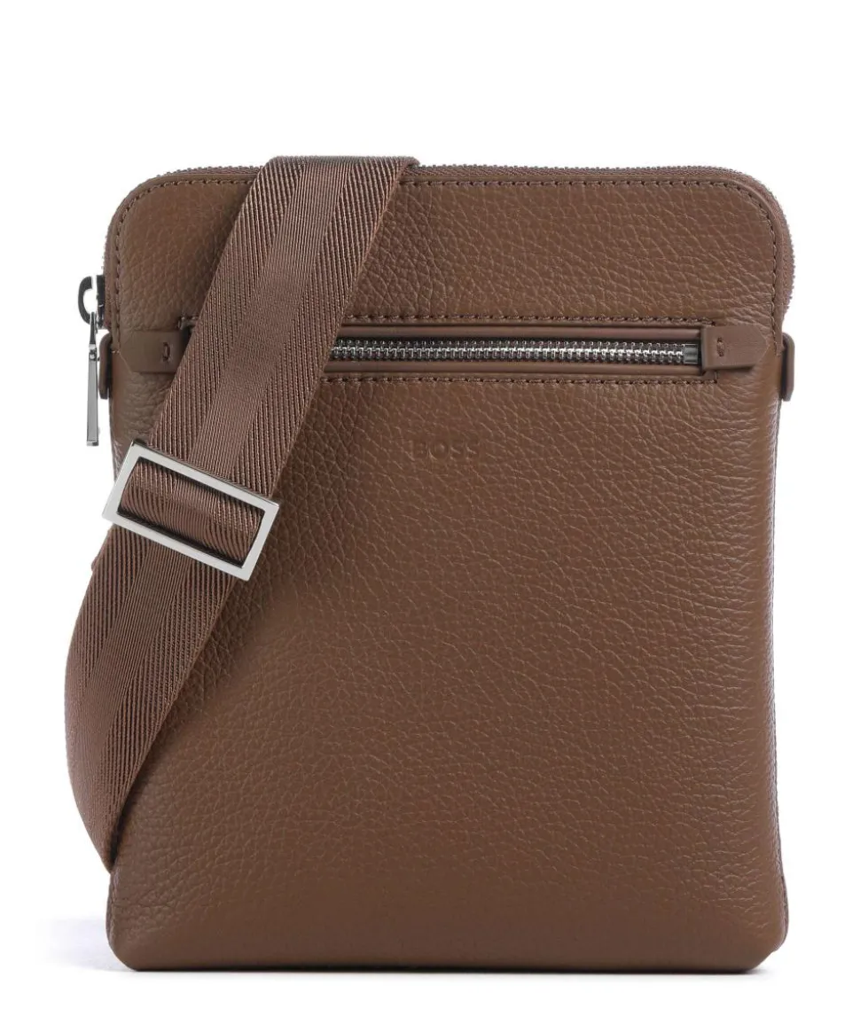 Crosstown Umhängetasche genarbtes Rindsleder dunkelbraun