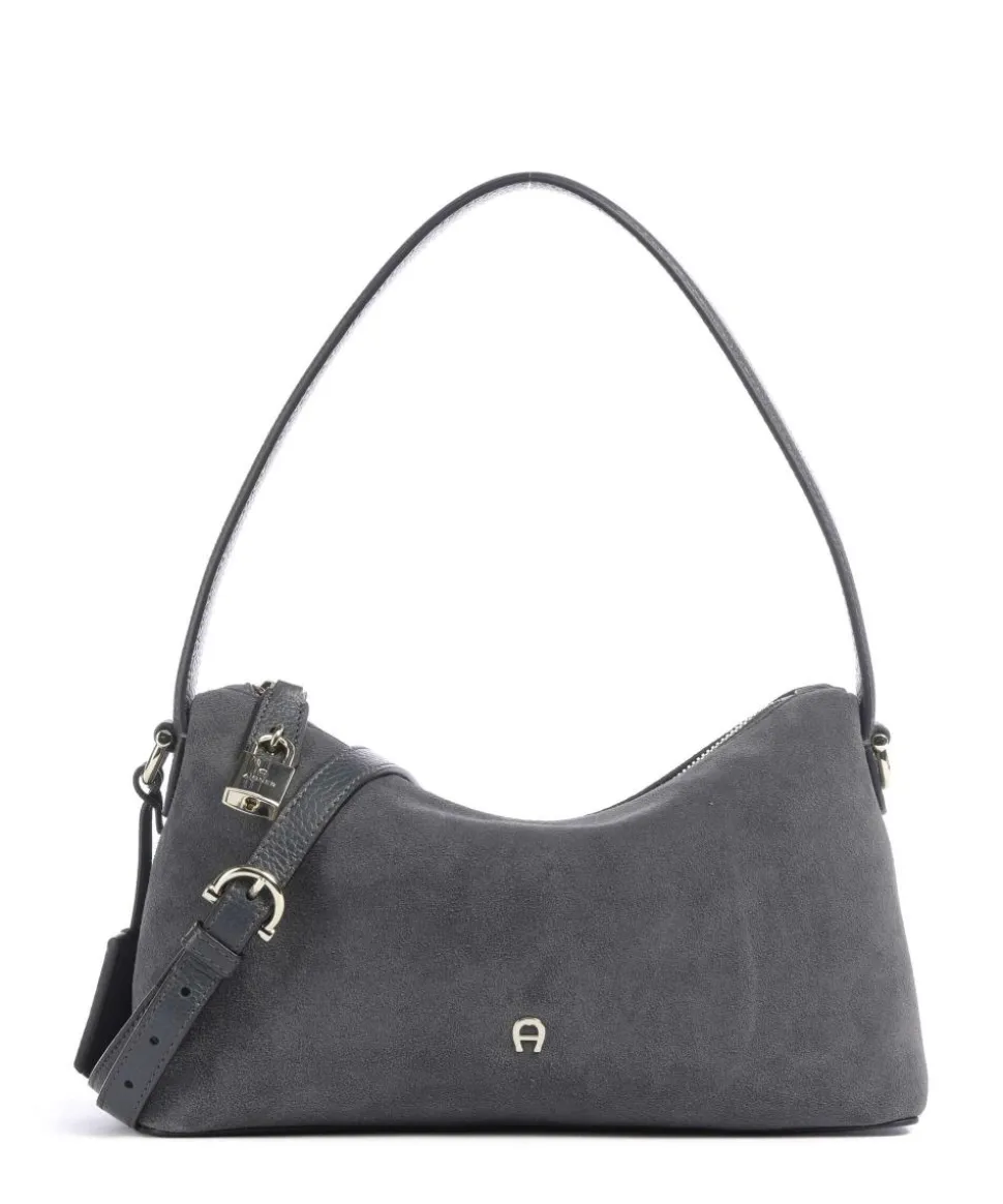 Delia S Schultertasche aufgerautes Leder dunkelgrau