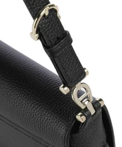 Delia S Schultertasche genarbtes Rindsleder schwarz