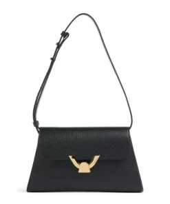 Dew Schultertasche genarbtes Rindsleder schwarz