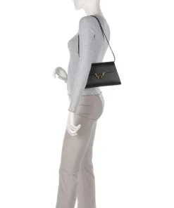 Dew Schultertasche genarbtes Rindsleder schwarz