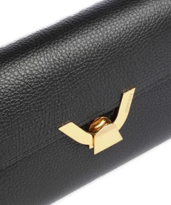 Dew Schultertasche genarbtes Rindsleder schwarz