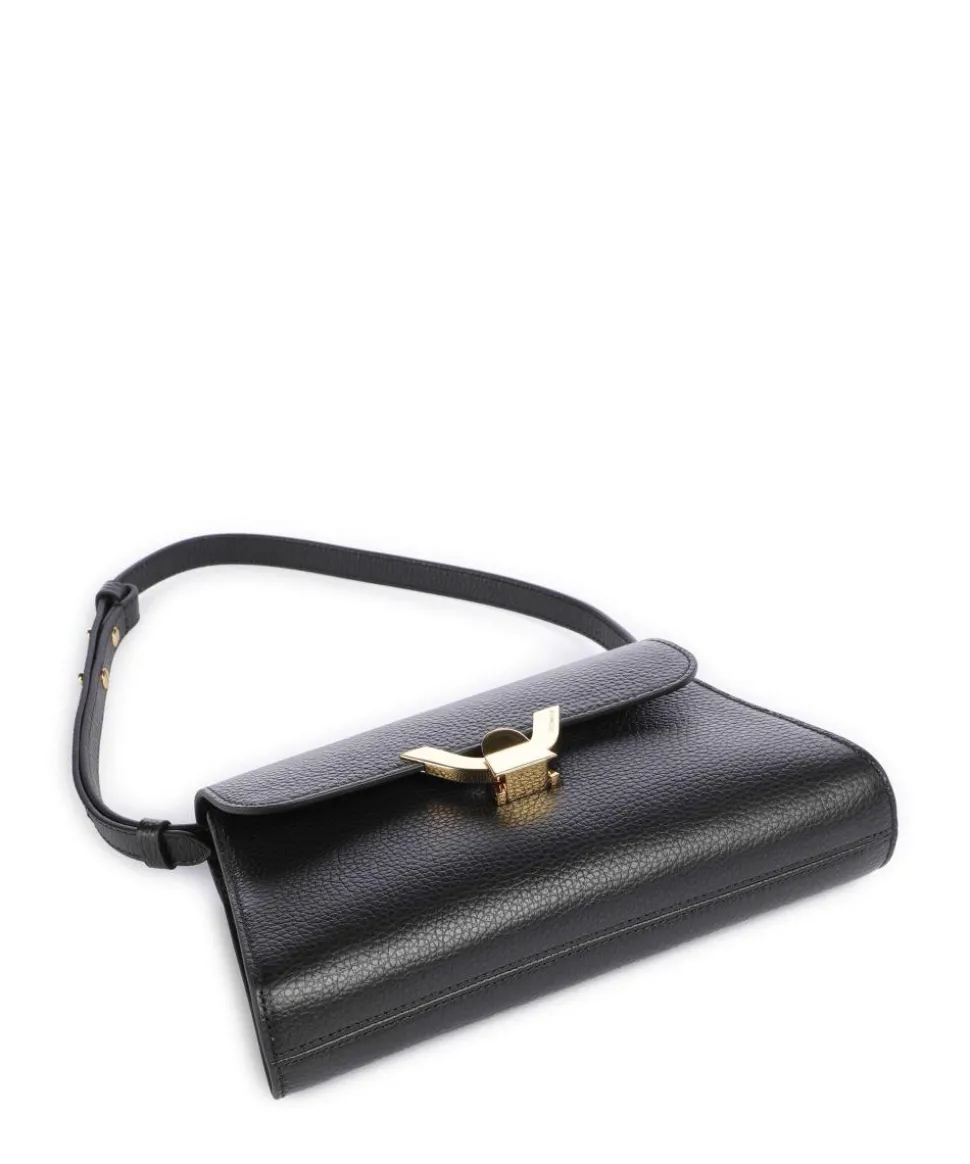 Dew Schultertasche genarbtes Rindsleder schwarz