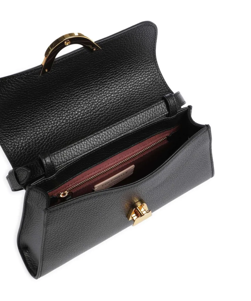 Dew Schultertasche genarbtes Rindsleder schwarz